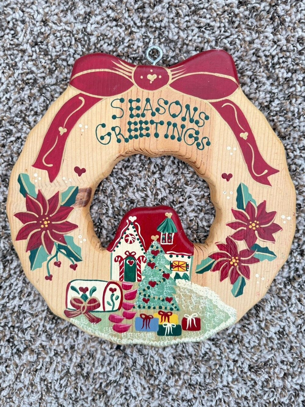 Vintage JDI Inc Christmas Wooden Wreath Seasons Greetings Gingerbread House
